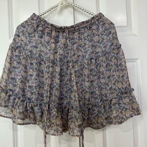 Sienna Sky- Baby blue floral skirt with elastic waist tie - medium